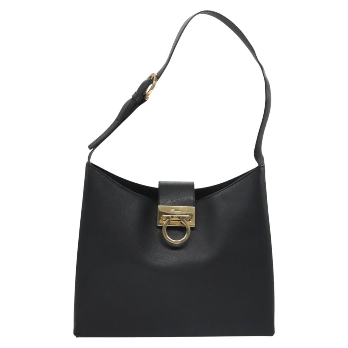 Salvatore Ferragamo Gancini Shoulder Bag Leather Black Auth BD371