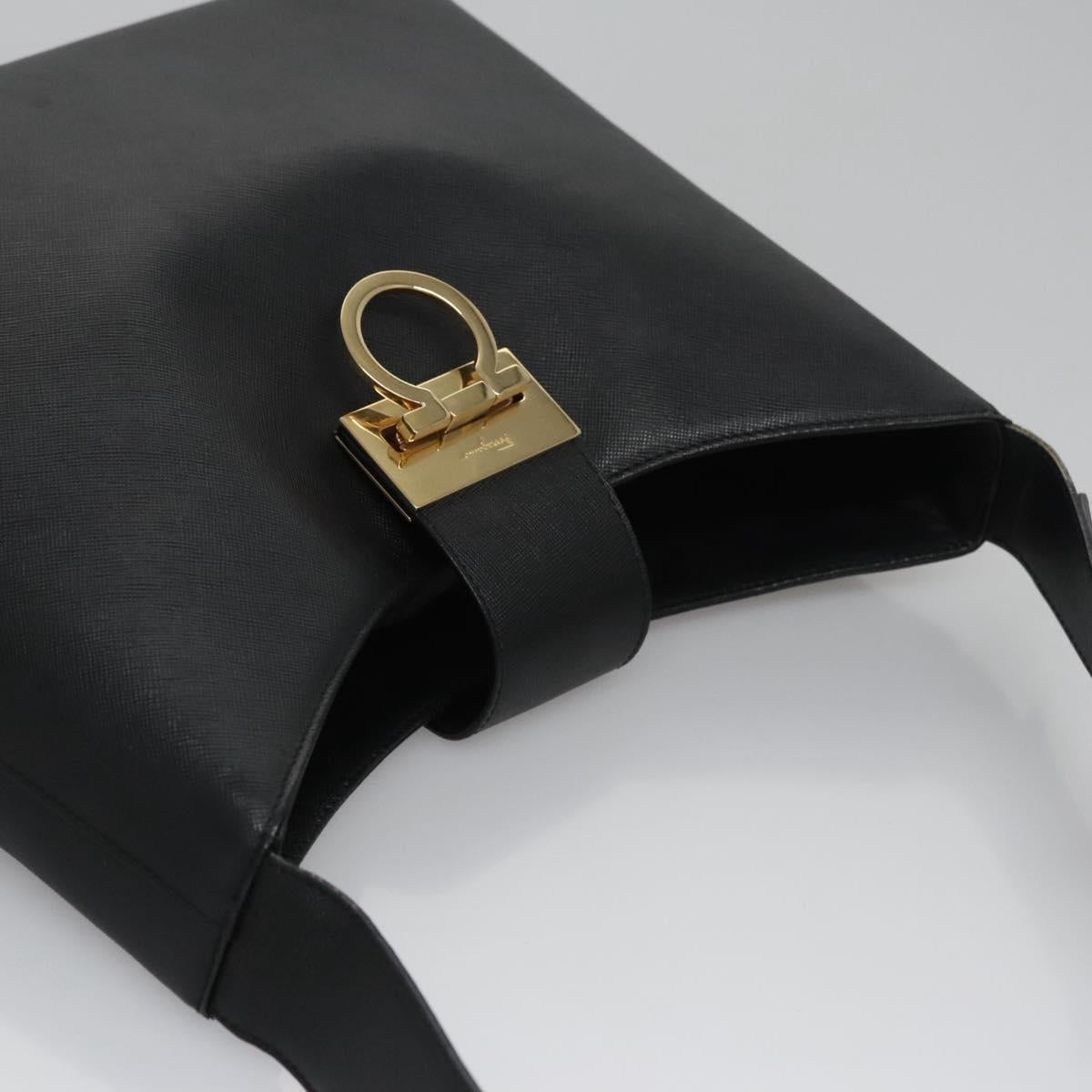 Salvatore Ferragamo Gancini Shoulder Bag Leather Black Auth BD371