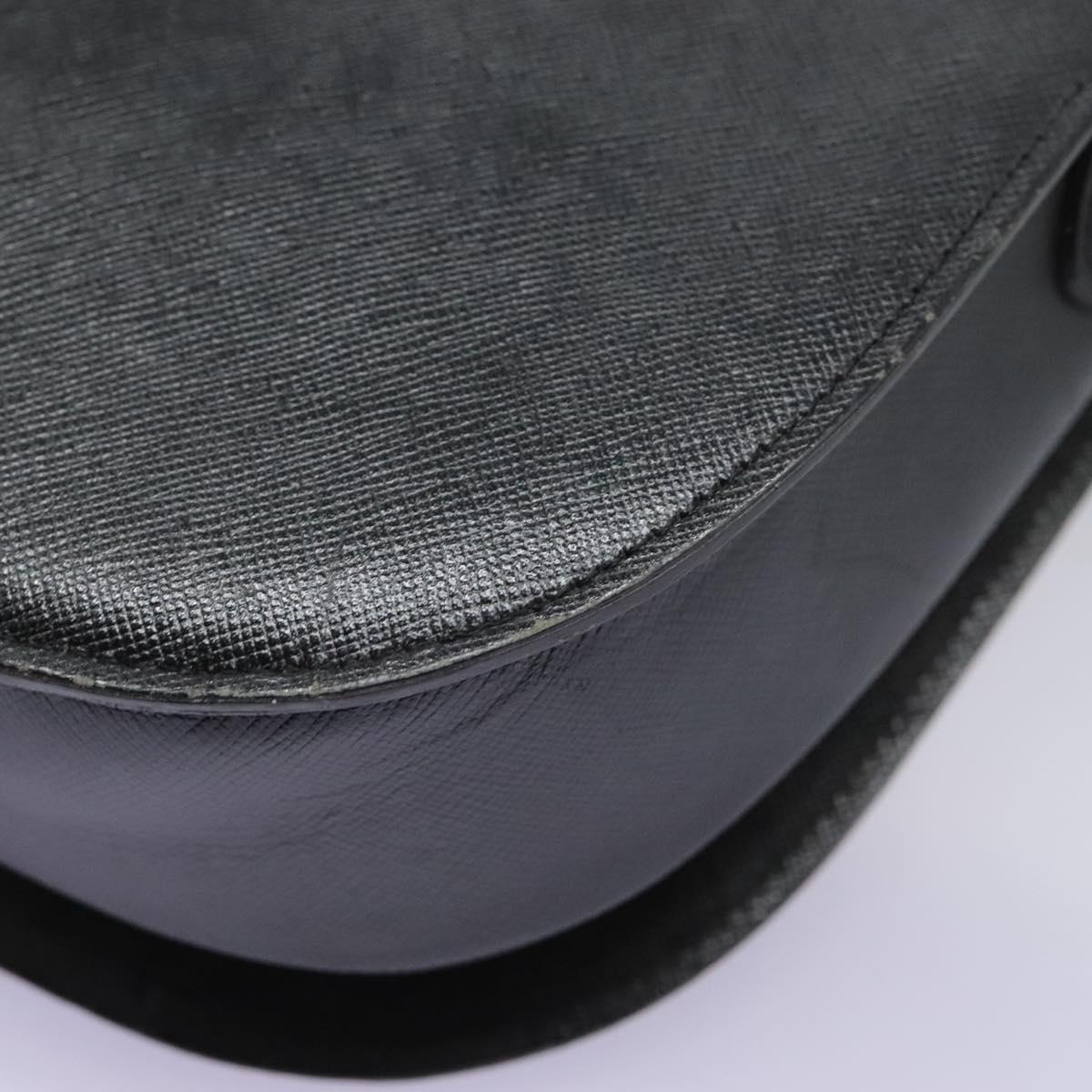 SAINT LAURENT Shoulder Bag Leather Black Gold Auth BD372