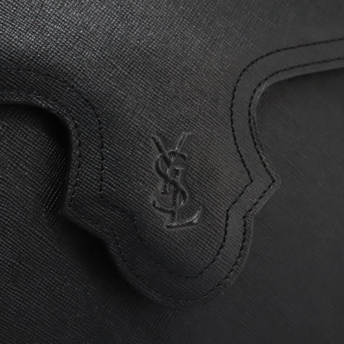 SAINT LAURENT Shoulder Bag Leather Black Gold Auth BD372