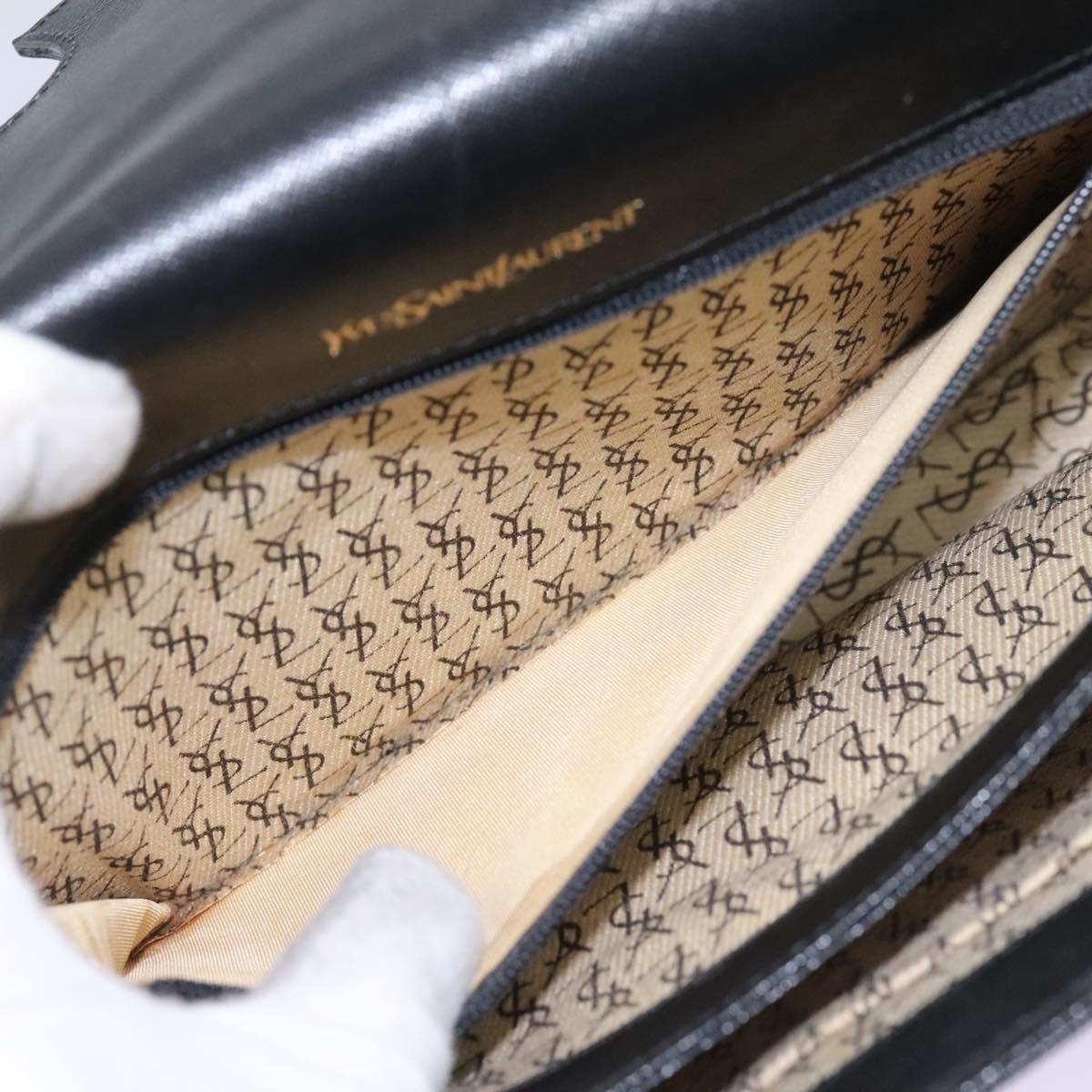 SAINT LAURENT Shoulder Bag Leather Black Gold Auth BD372