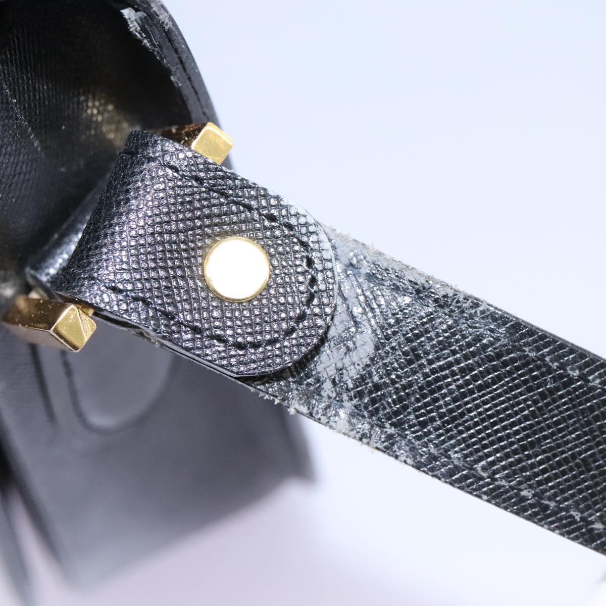 SAINT LAURENT Shoulder Bag Leather Black Gold Auth BD372