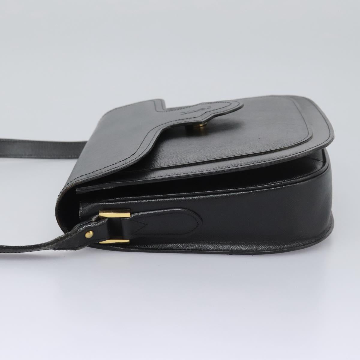 SAINT LAURENT Shoulder Bag Leather Black Gold Auth BD372