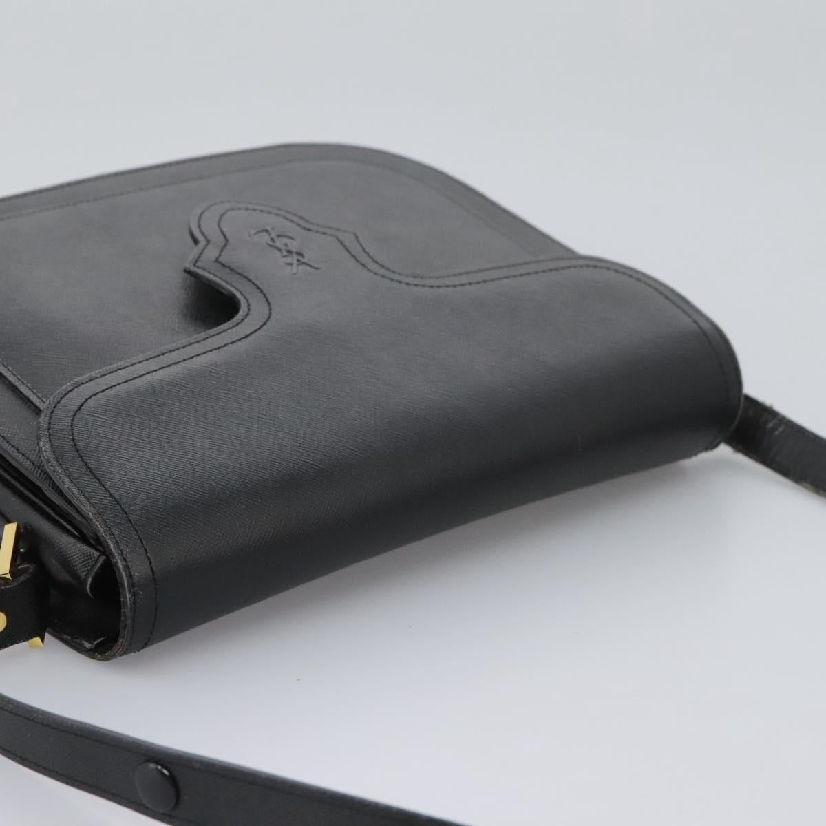 SAINT LAURENT Shoulder Bag Leather Black Gold Auth BD372