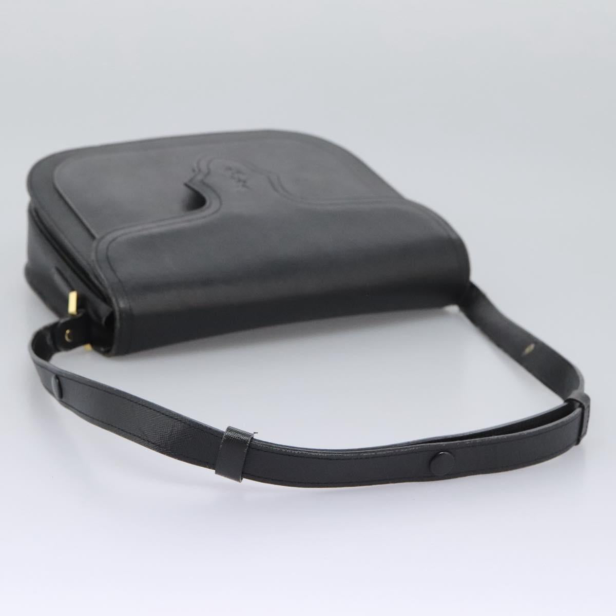 SAINT LAURENT Shoulder Bag Leather Black Gold Auth BD372