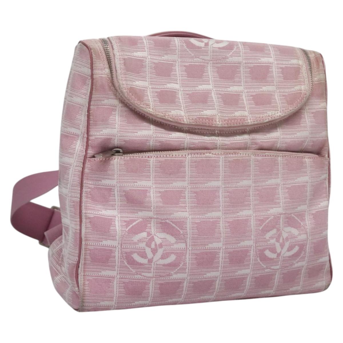CHANEL New Travel Line Backpack Canvas Pink CC Auth BD376