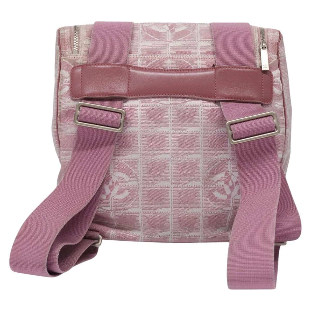 CHANEL New Travel Line Backpack Canvas Pink CC Auth BD376
