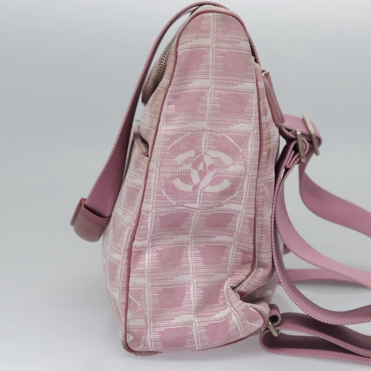 CHANEL New Travel Line Backpack Canvas Pink CC Auth BD376
