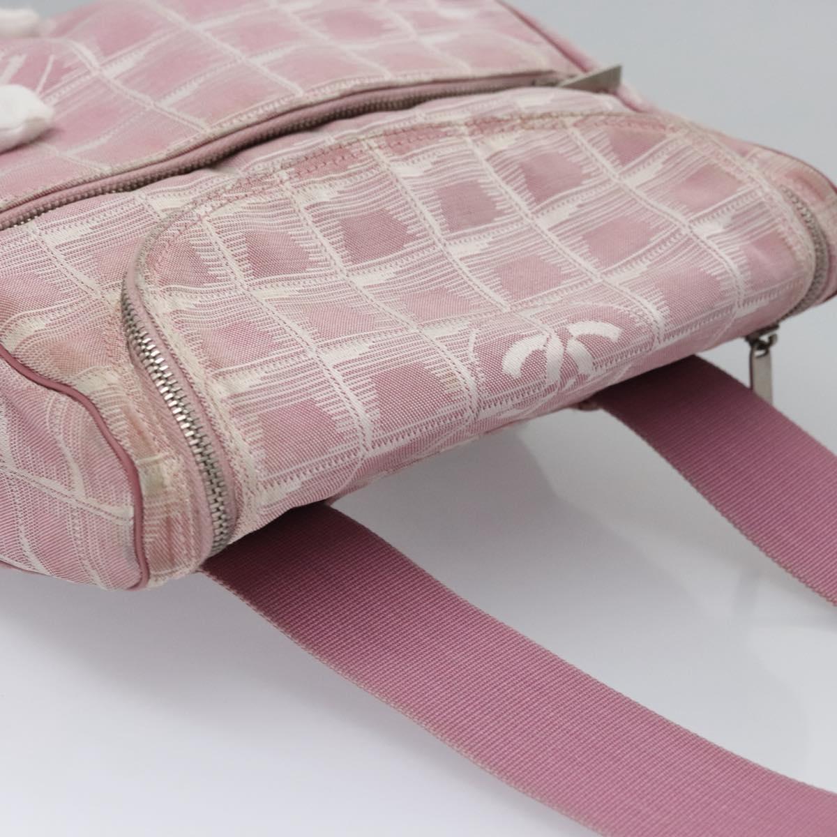 CHANEL New Travel Line Backpack Canvas Pink CC Auth BD376