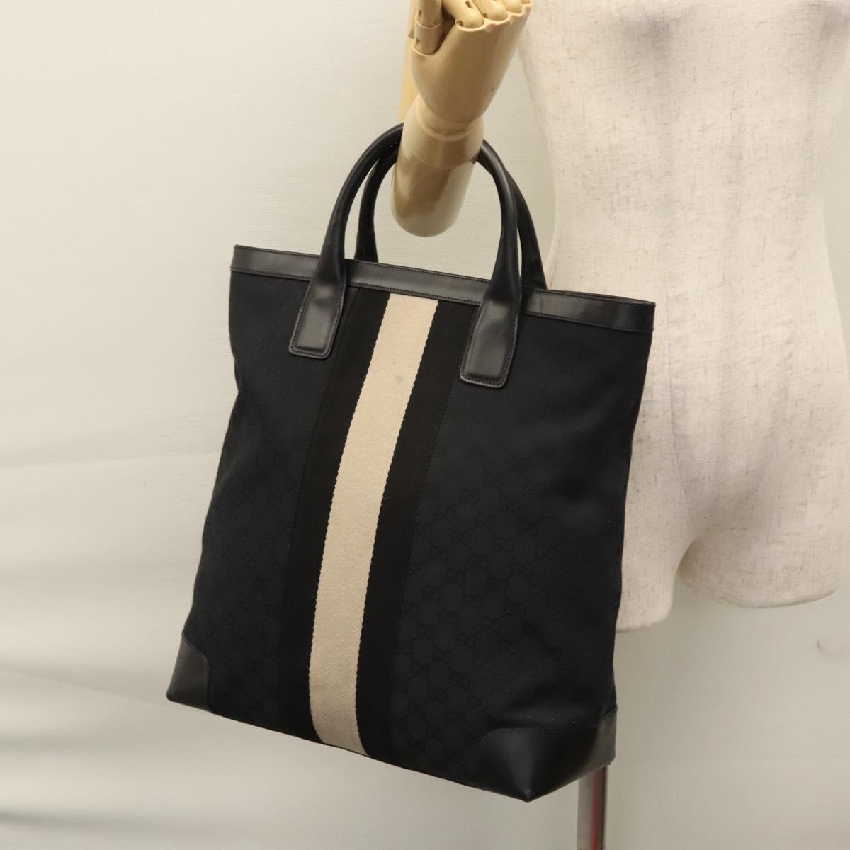 GUCCI GG Canvas Sherry Line Hand Bag Black Gold 002 1093 Auth BD414