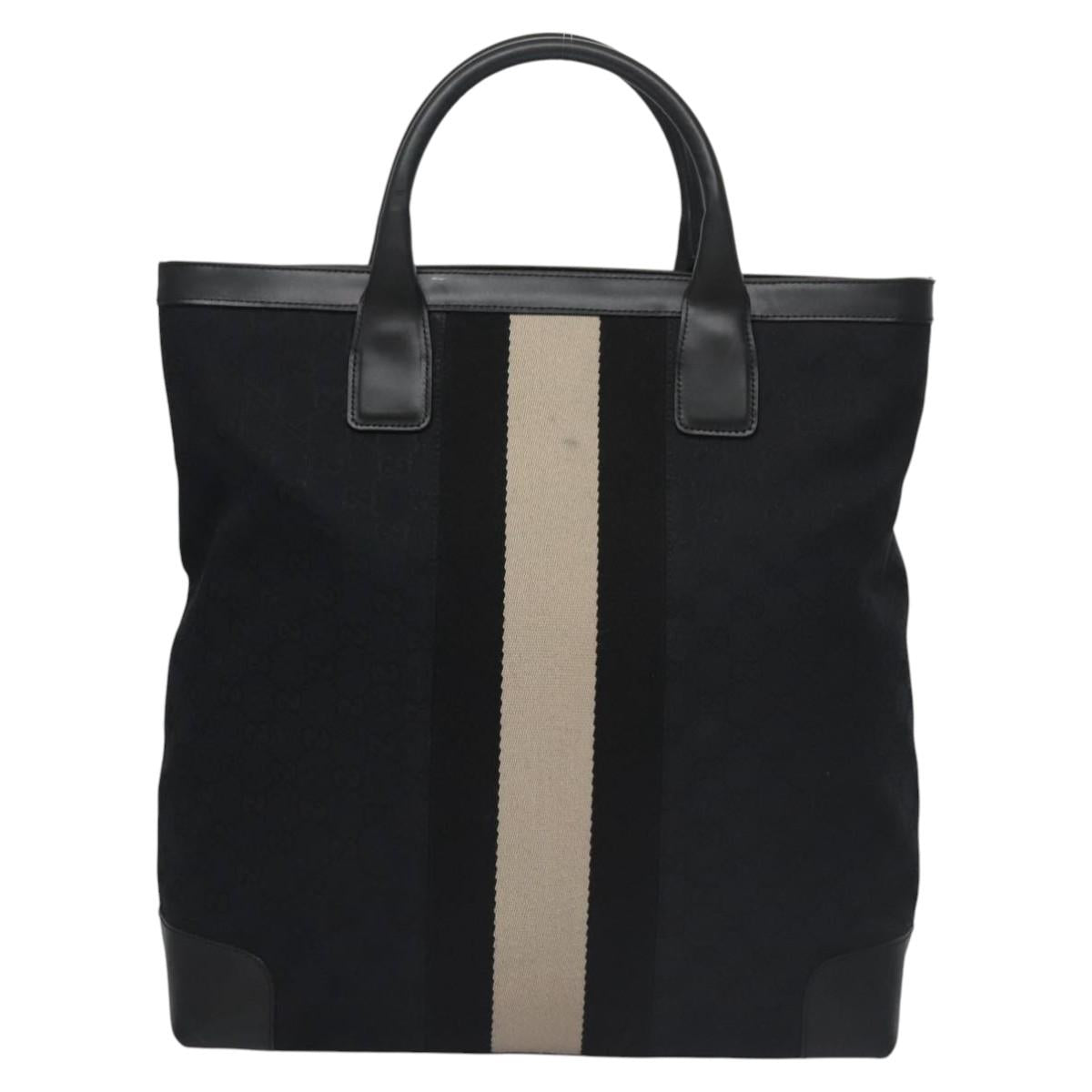 GUCCI GG Canvas Sherry Line Hand Bag Black Gold 002 1093 Auth BD414