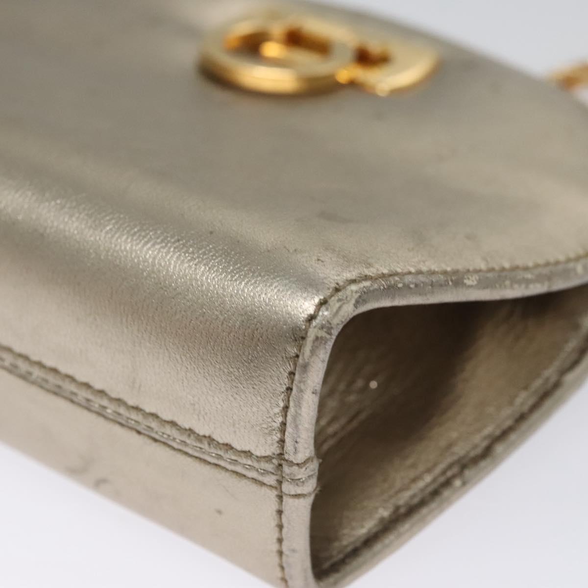 Salvatore Ferragamo Gancini Chain Shoulder Bag Leather Silver Gold Auth BD416