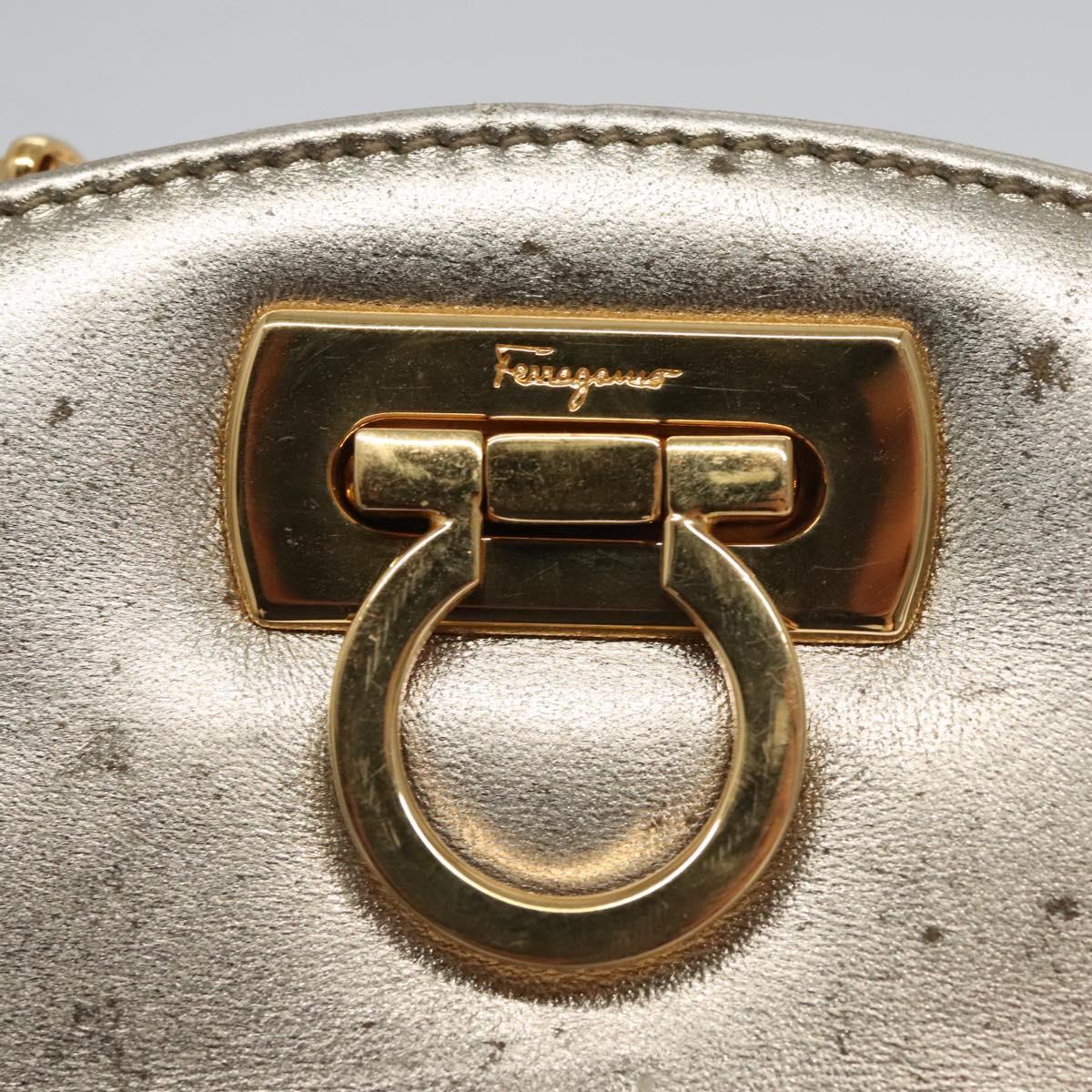 Salvatore Ferragamo Gancini Chain Shoulder Bag Leather Silver Gold Auth BD416