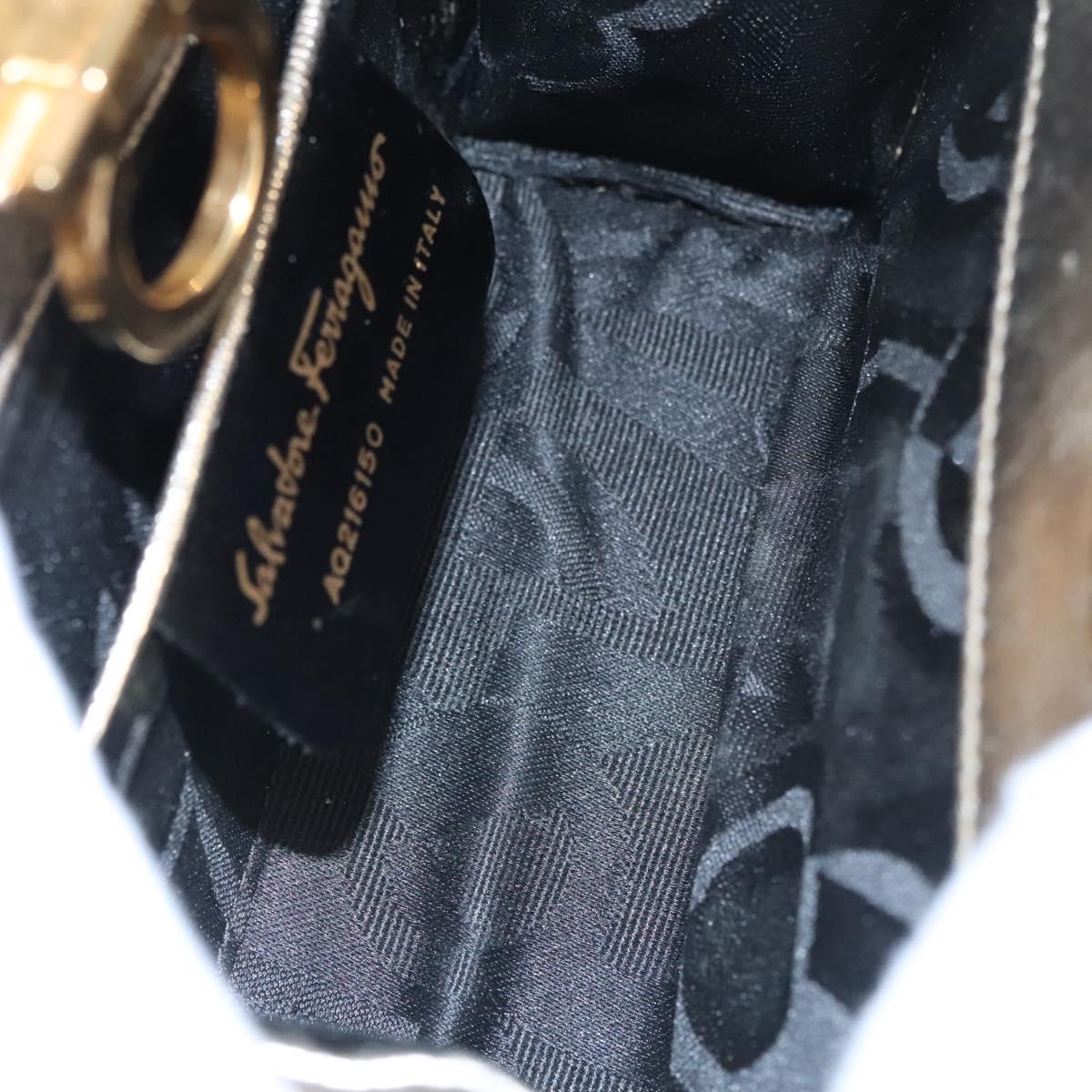 Salvatore Ferragamo Gancini Chain Shoulder Bag Leather Silver Gold Auth BD416