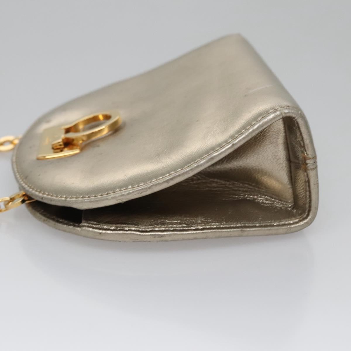 Salvatore Ferragamo Gancini Chain Shoulder Bag Leather Silver Gold Auth BD416