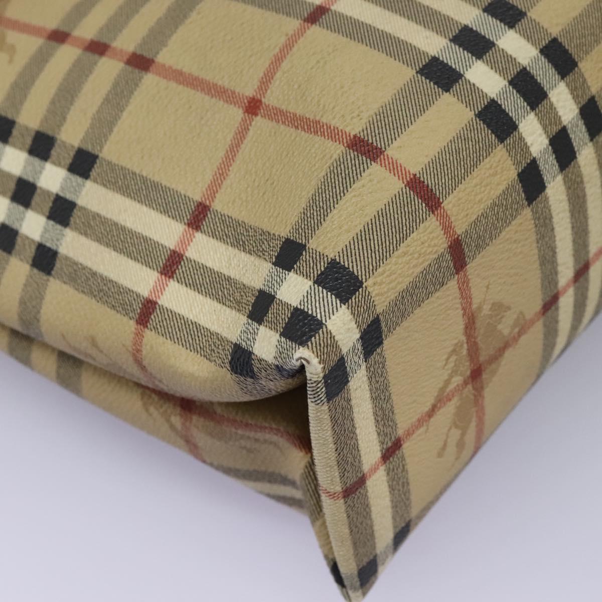 BURBERRY Nova Check Hand Bag PVC Beige Brown gold Auth BD438