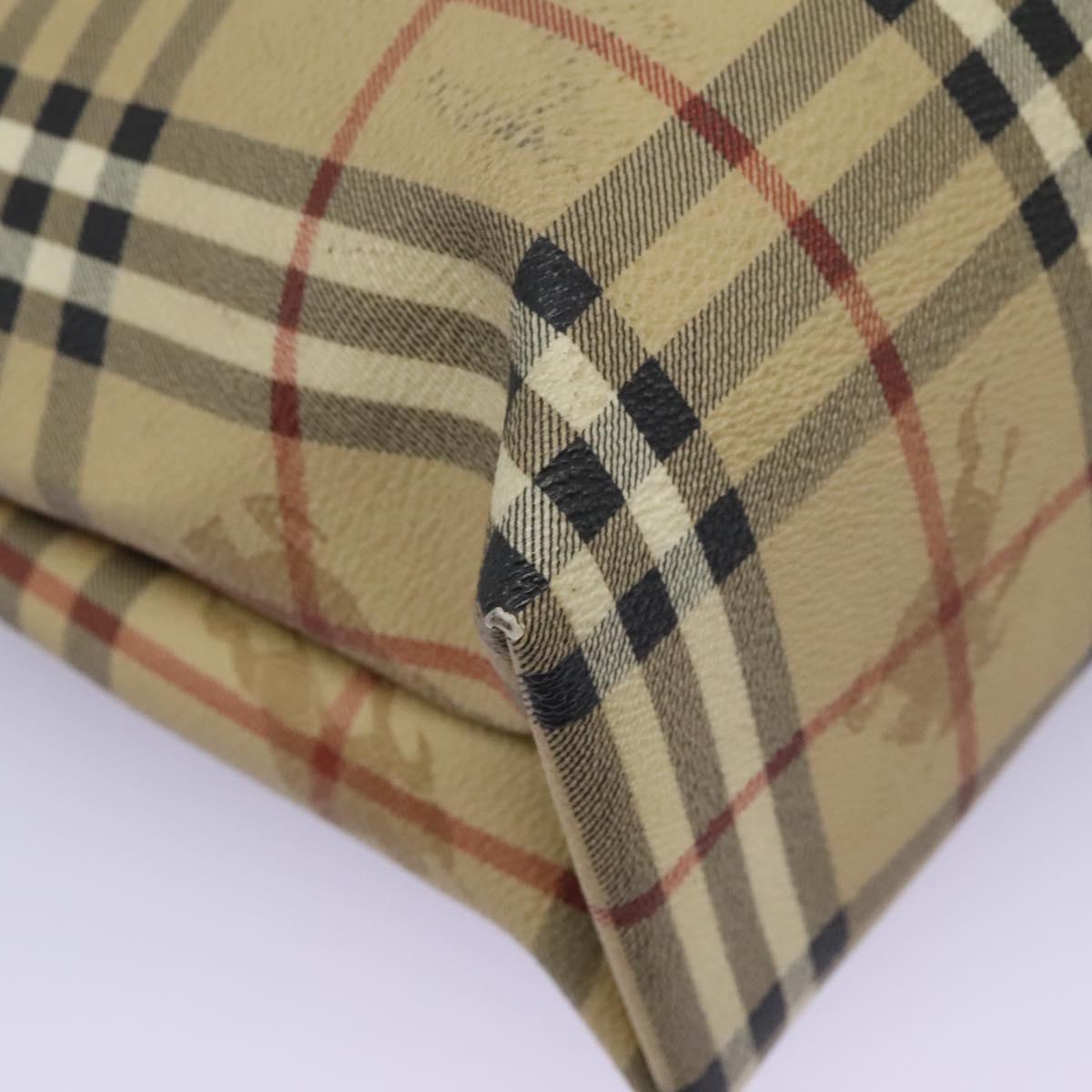 BURBERRY Nova Check Hand Bag PVC Beige Brown gold Auth BD438