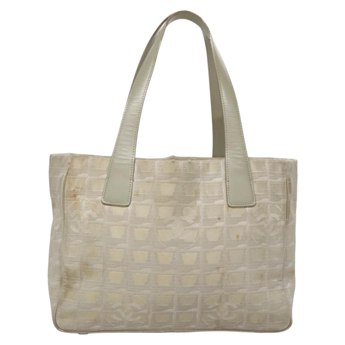 CHANEL New travel line Tote Bag Canvas Beige CC Auth BD439