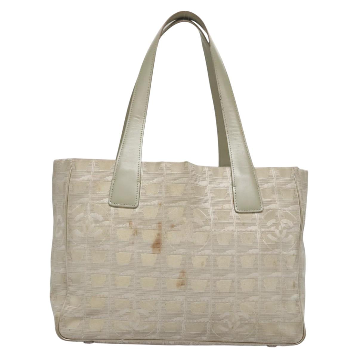 CHANEL New travel line Tote Bag Canvas Beige CC Auth BD439