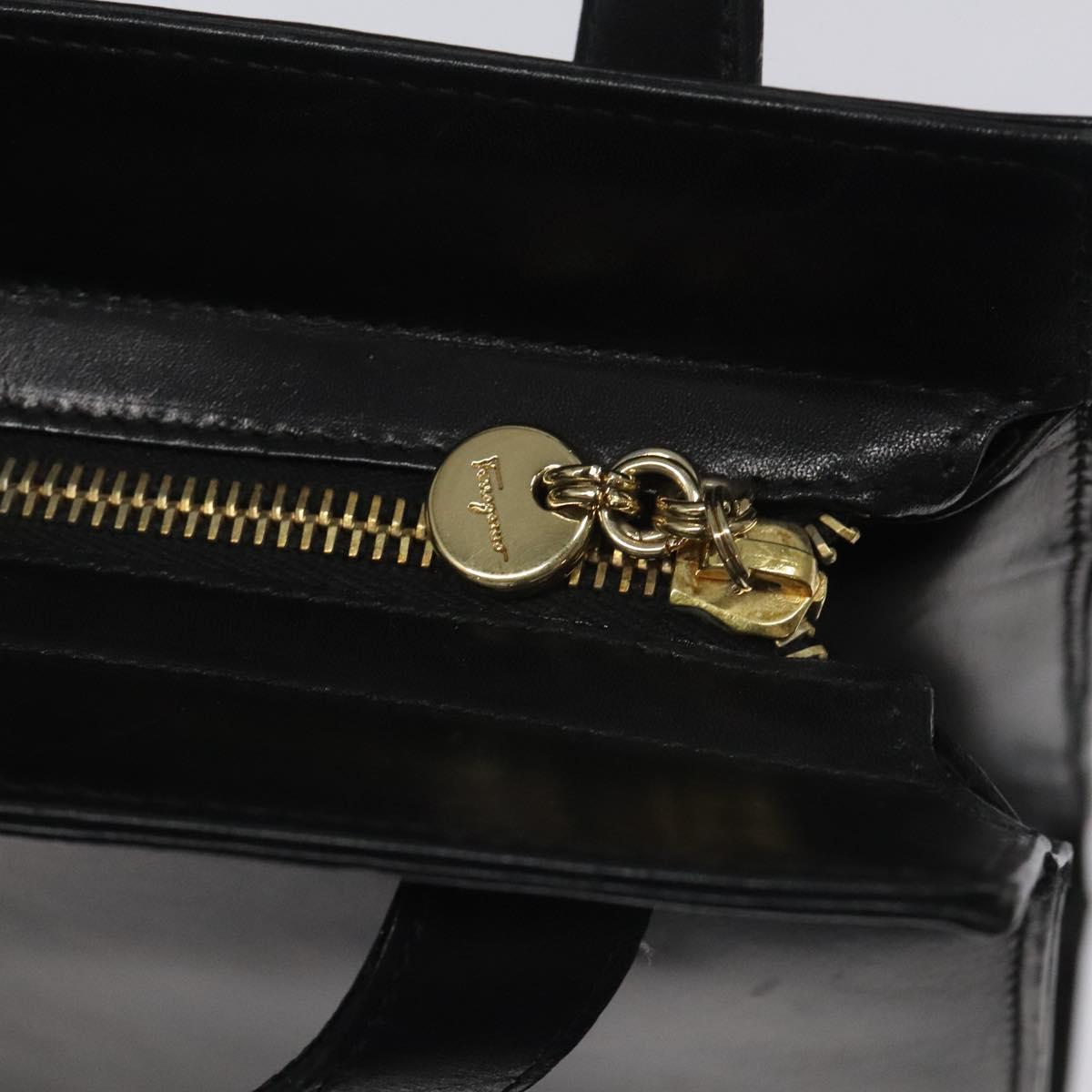 Salvatore Ferragamo Vala Shoulder Bag Leather Black Gold Auth BD443