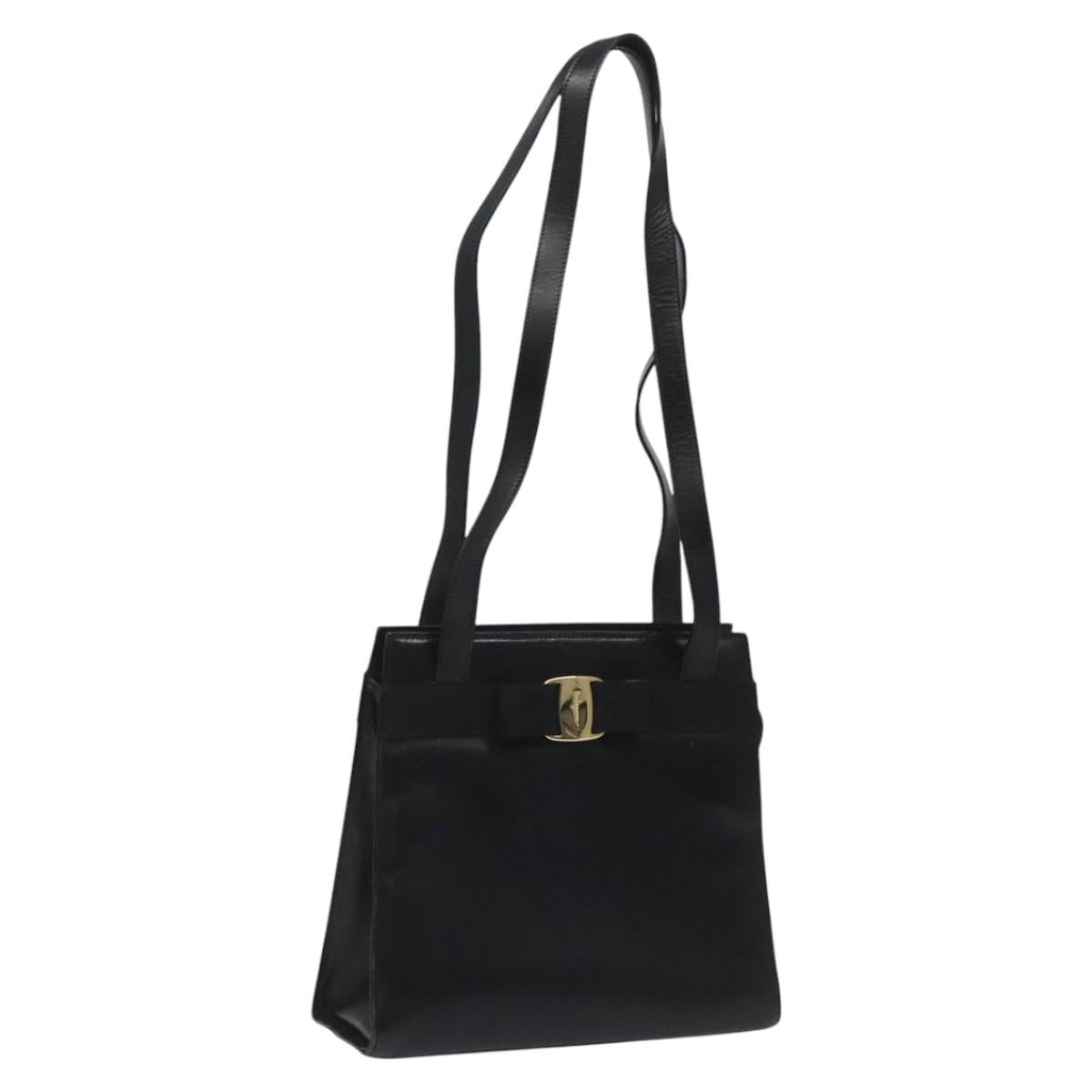 Salvatore Ferragamo Vala Shoulder Bag Leather Black Gold Auth BD443