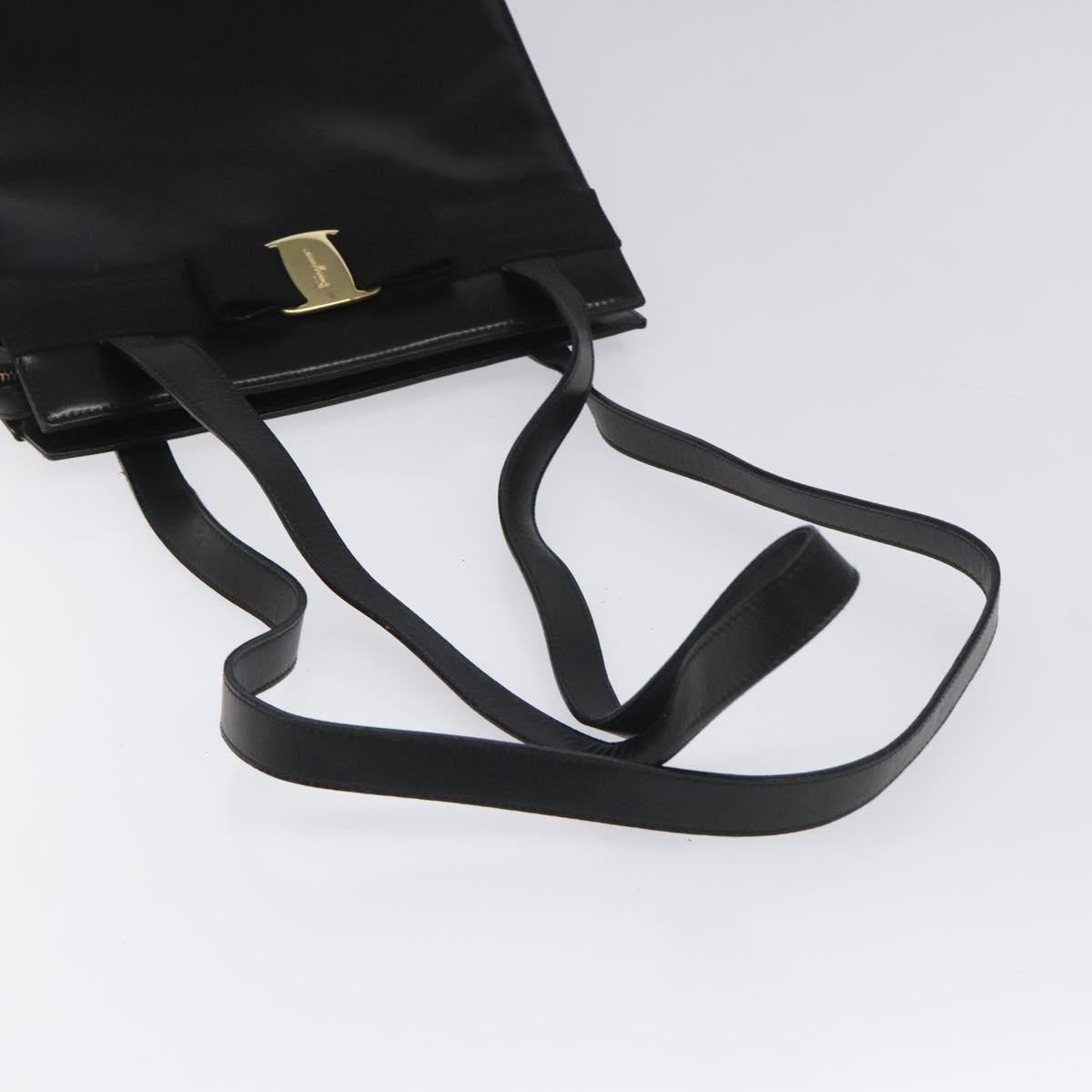 Salvatore Ferragamo Vala Shoulder Bag Leather Black Gold Auth BD443