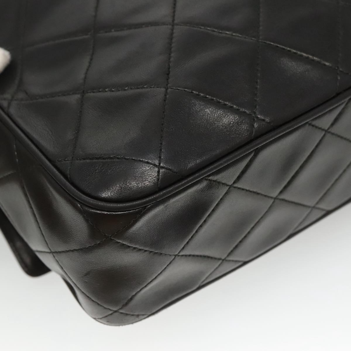 CHANEL Matelasse Tassel Shoulder Bag Lamb Skin Black Gold CC Auth BD484A