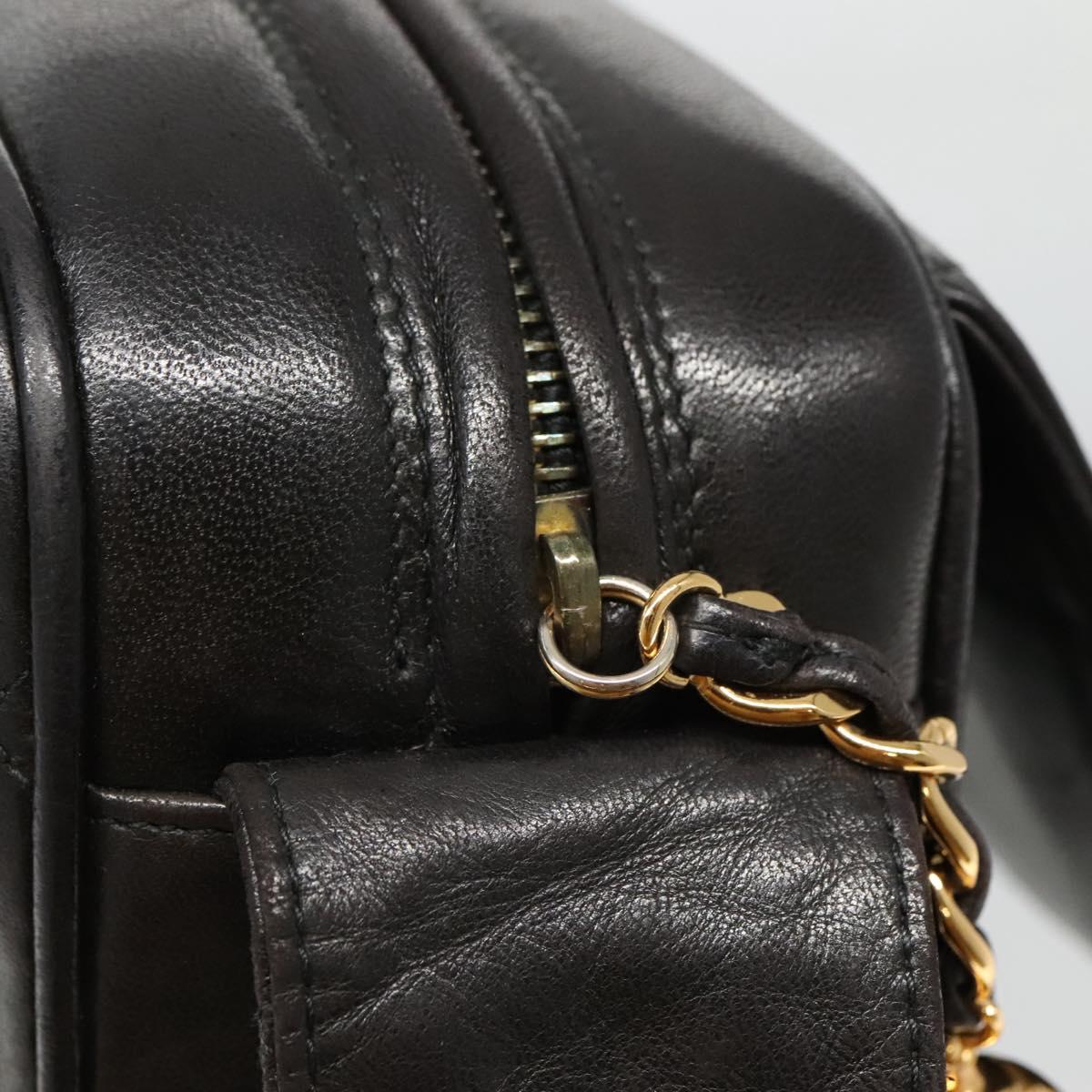 CHANEL Matelasse Tassel Shoulder Bag Lamb Skin Black Gold CC Auth BD484A