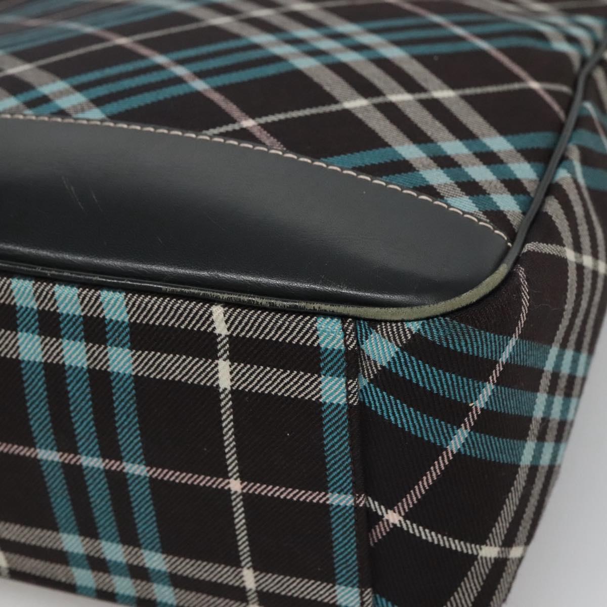 BURBERRY Nova Check Blue Label Shoulder Bag Canvas Blue Silver Auth BD488