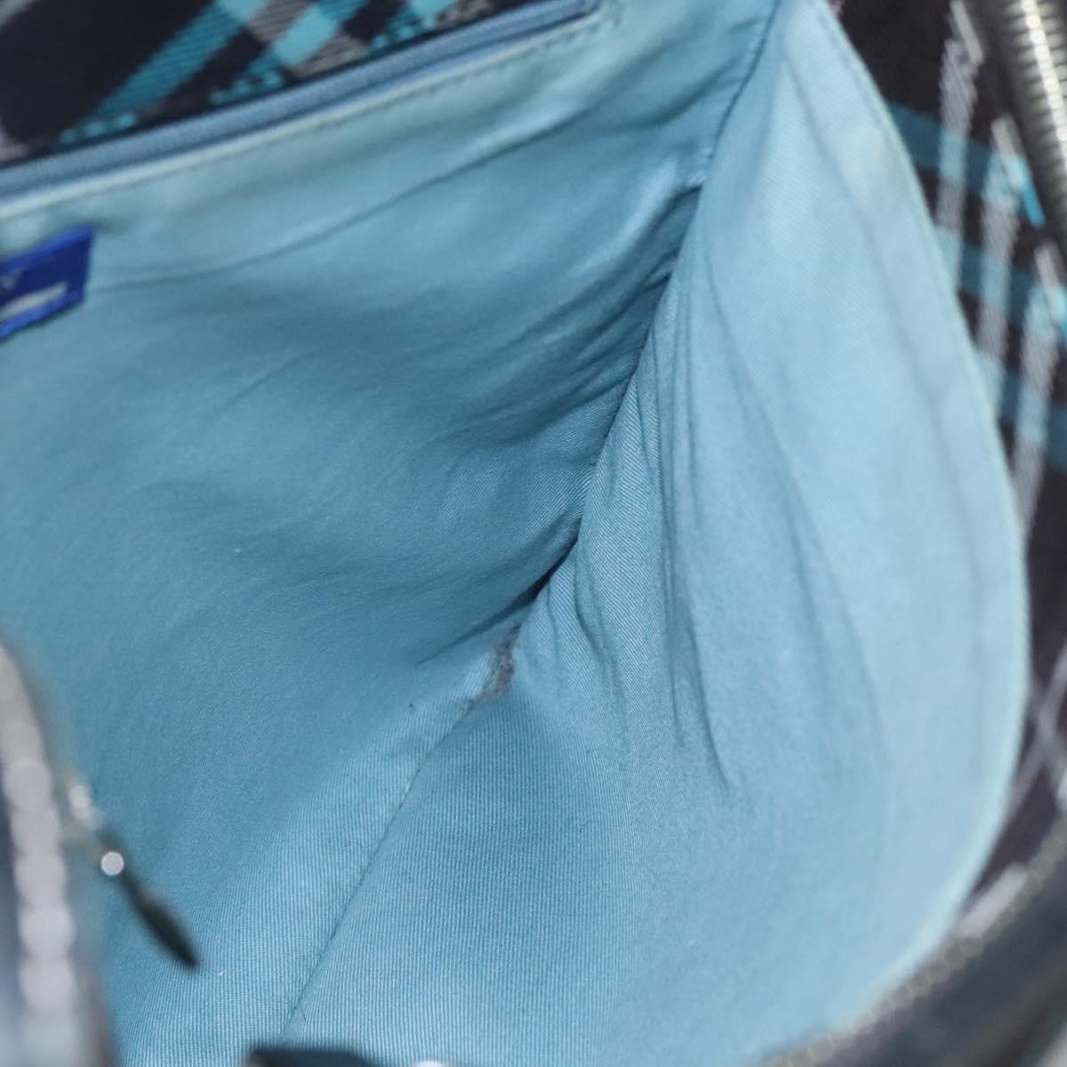 BURBERRY Nova Check Blue Label Shoulder Bag Canvas Blue Silver Auth BD488