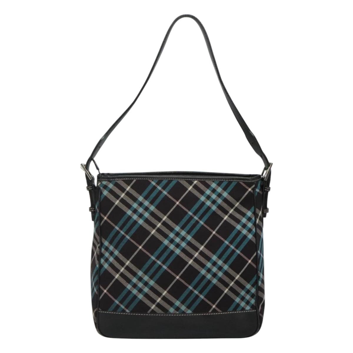 BURBERRY Nova Check Blue Label Shoulder Bag Canvas Blue Silver Auth BD488