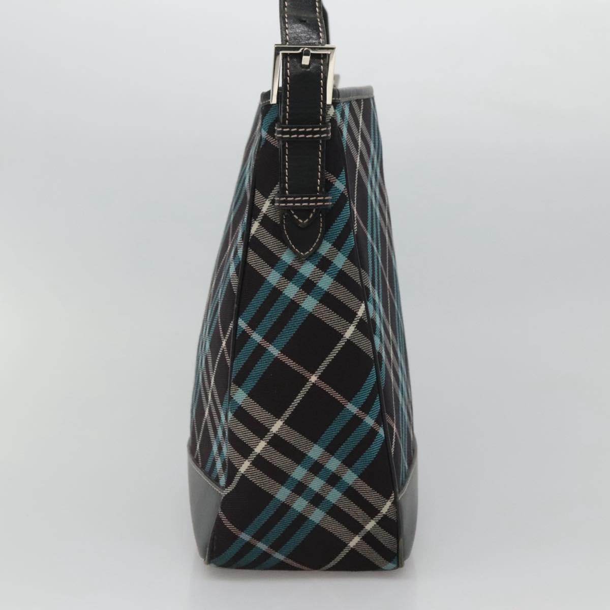 BURBERRY Nova Check Blue Label Shoulder Bag Canvas Blue Silver Auth BD488