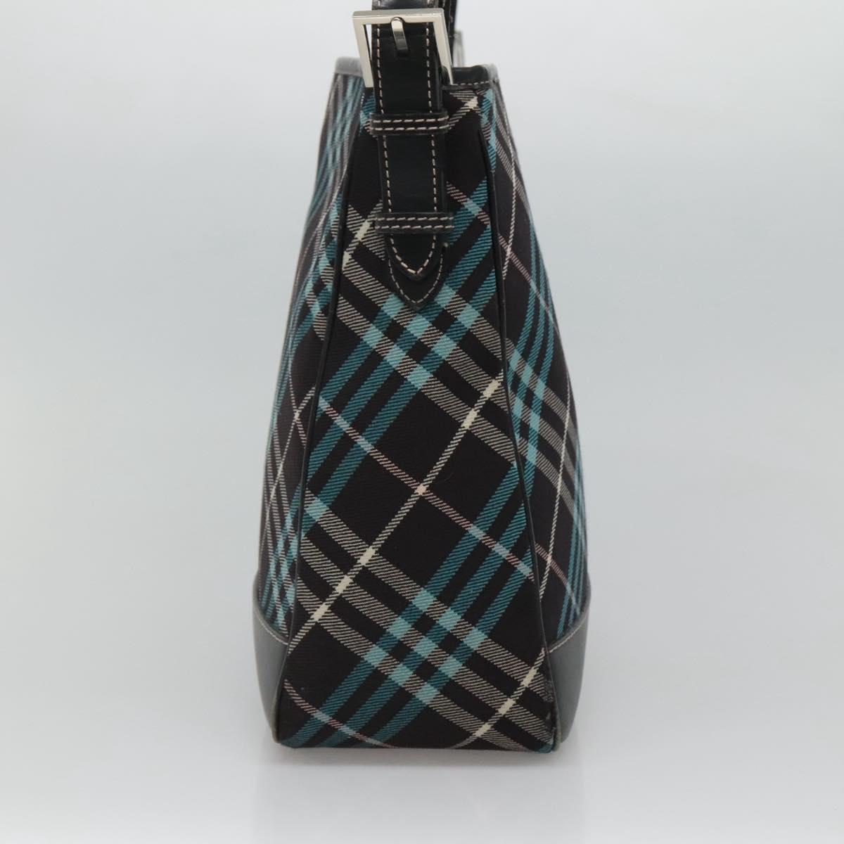 BURBERRY Nova Check Blue Label Shoulder Bag Canvas Blue Silver Auth BD488