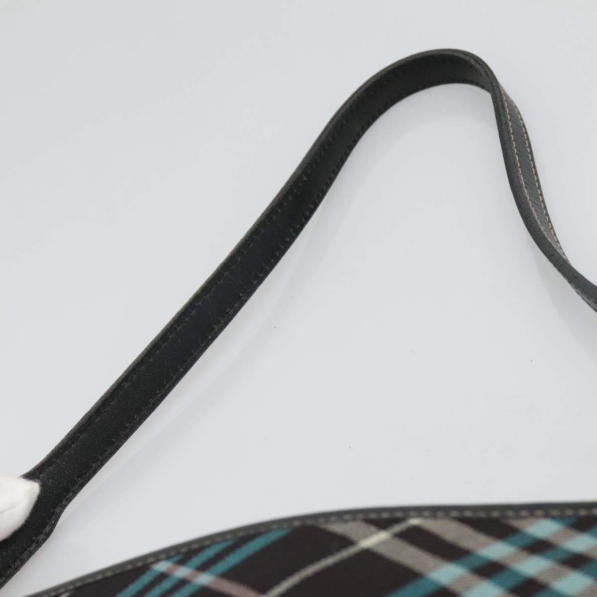 BURBERRY Nova Check Blue Label Shoulder Bag Canvas Blue Silver Auth BD488