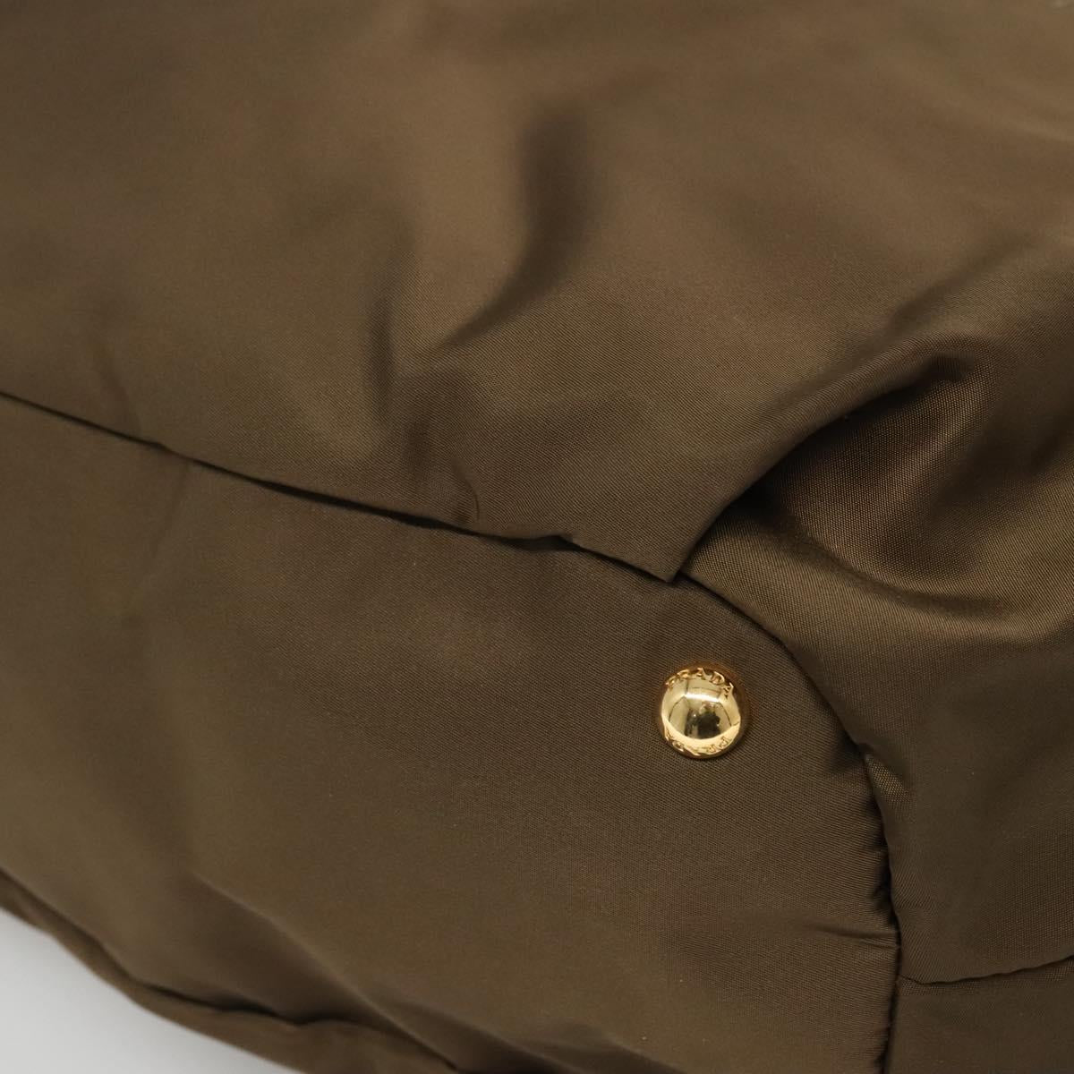 PRADA Tote Bag Nylon Khaki Gold Auth BD489