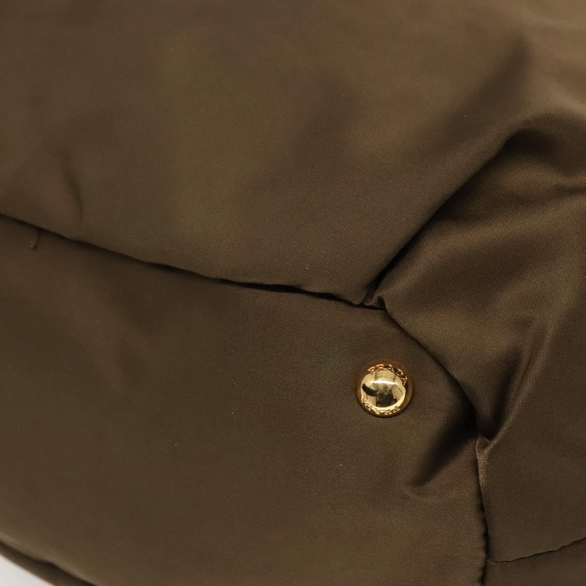 PRADA Tote Bag Nylon Khaki Gold Auth BD489