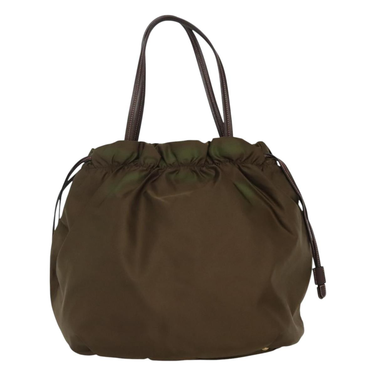 PRADA Tote Bag Nylon Khaki Gold Auth BD489