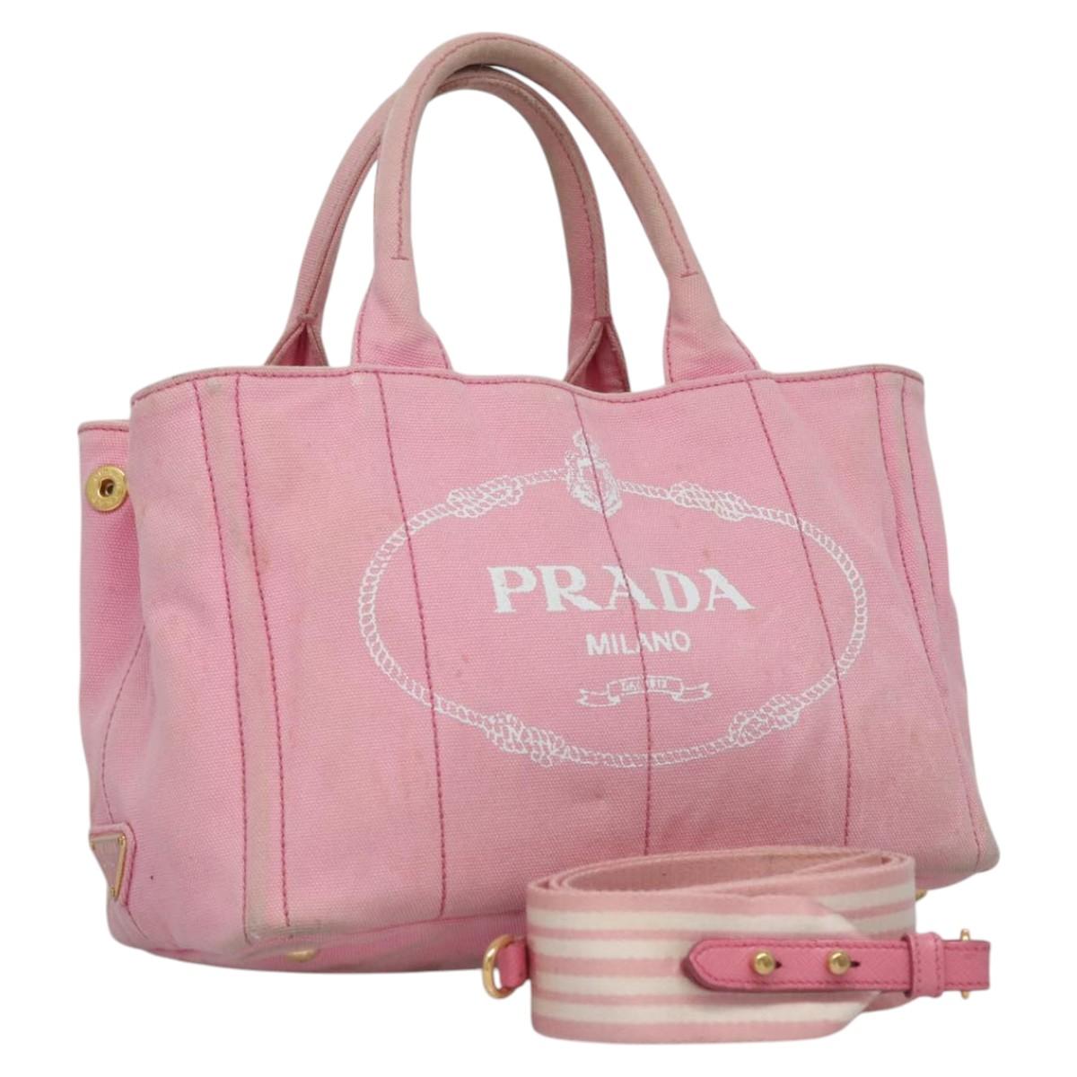 PRADA Canapa PM Hand Bag Denim 2way Pink Gold Auth BD514