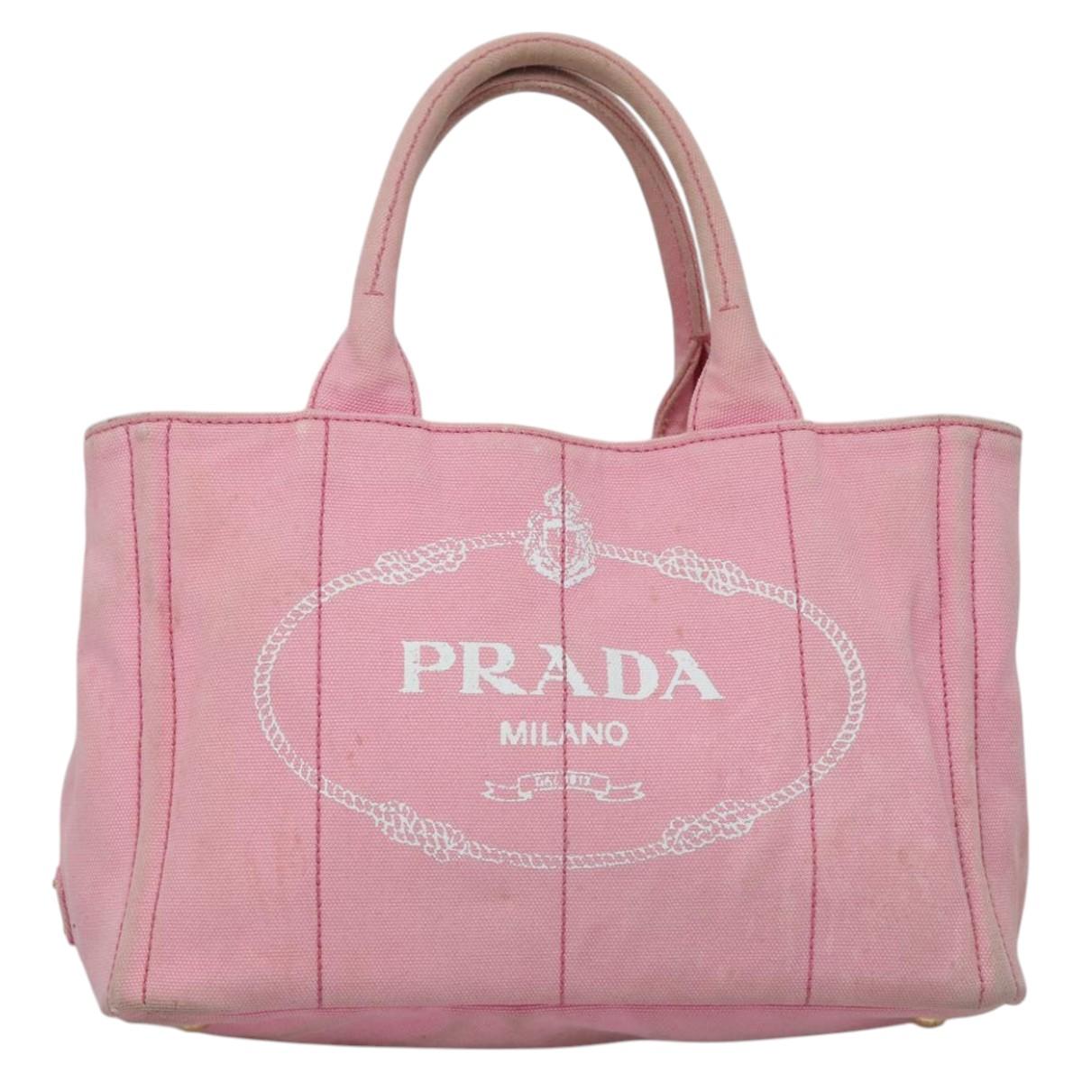 PRADA Canapa PM Hand Bag Denim 2way Pink Gold Auth BD514