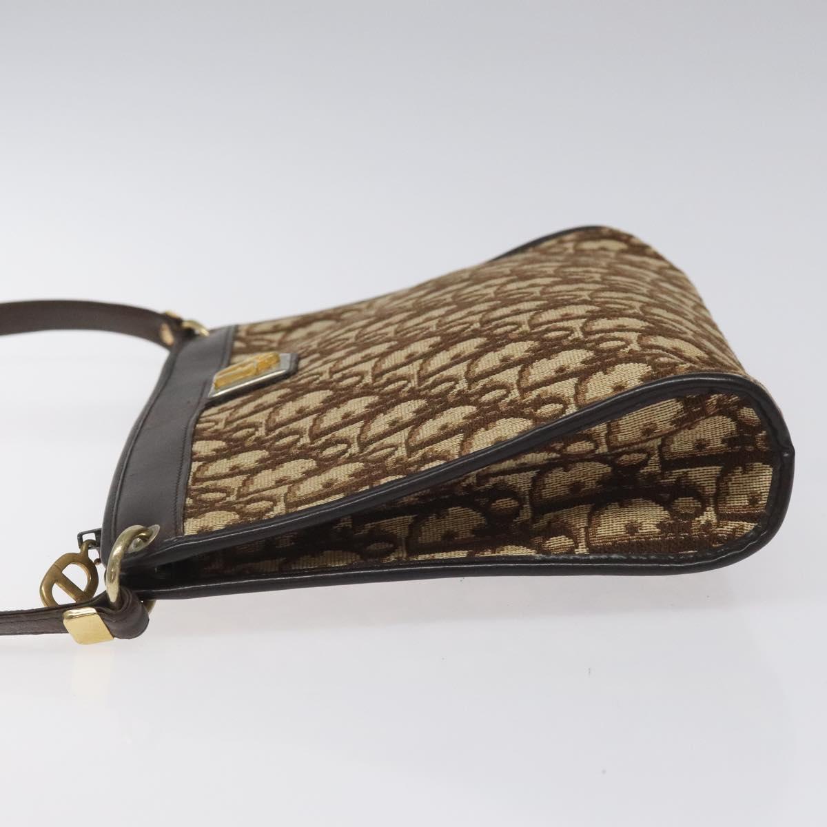 Christian Dior Trotter Canvas Shoulder Bag Brown Gold Auth BD543