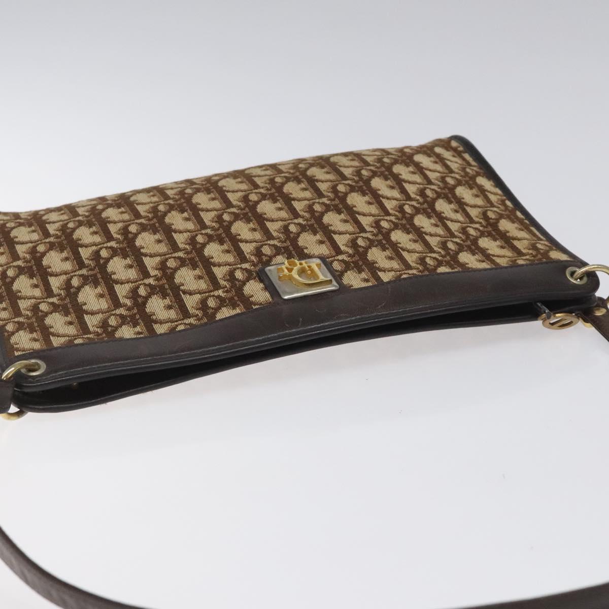 Christian Dior Trotter Canvas Shoulder Bag Brown Gold Auth BD543