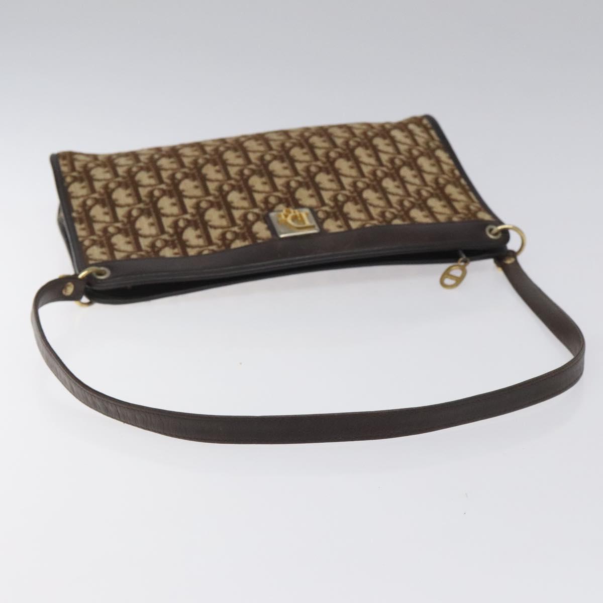 Christian Dior Trotter Canvas Shoulder Bag Brown Gold Auth BD543