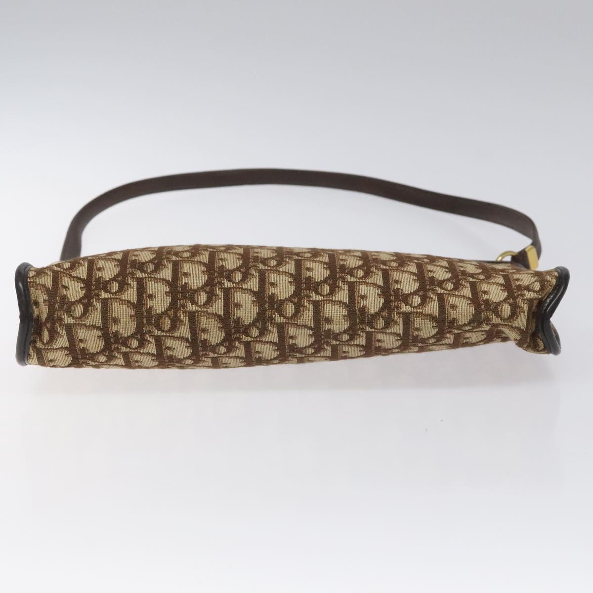 Christian Dior Trotter Canvas Shoulder Bag Brown Gold Auth BD543