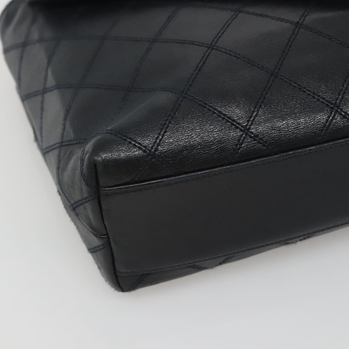 CHANEL Bicolore Deca Coco Chain Shoulder Bag Lamb Skin Navy Gold CC Auth BD569