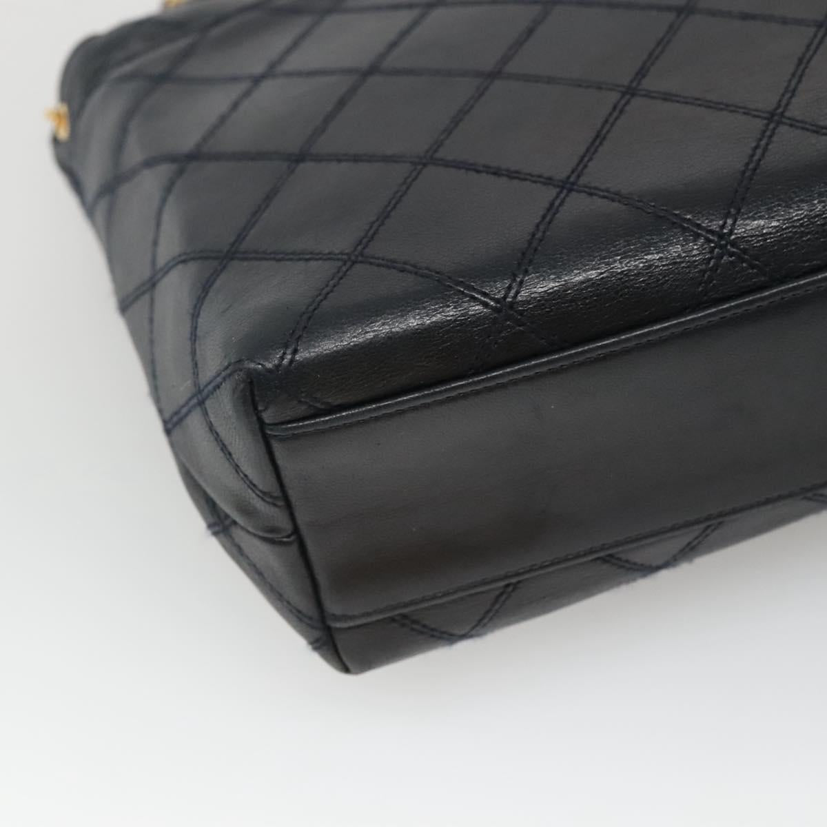 CHANEL Bicolore Deca Coco Chain Shoulder Bag Lamb Skin Navy Gold CC Auth BD569