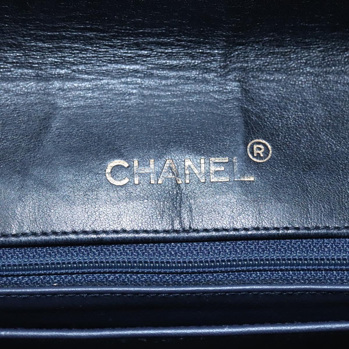 CHANEL Bicolore Deca Coco Chain Shoulder Bag Lamb Skin Navy Gold CC Auth BD569