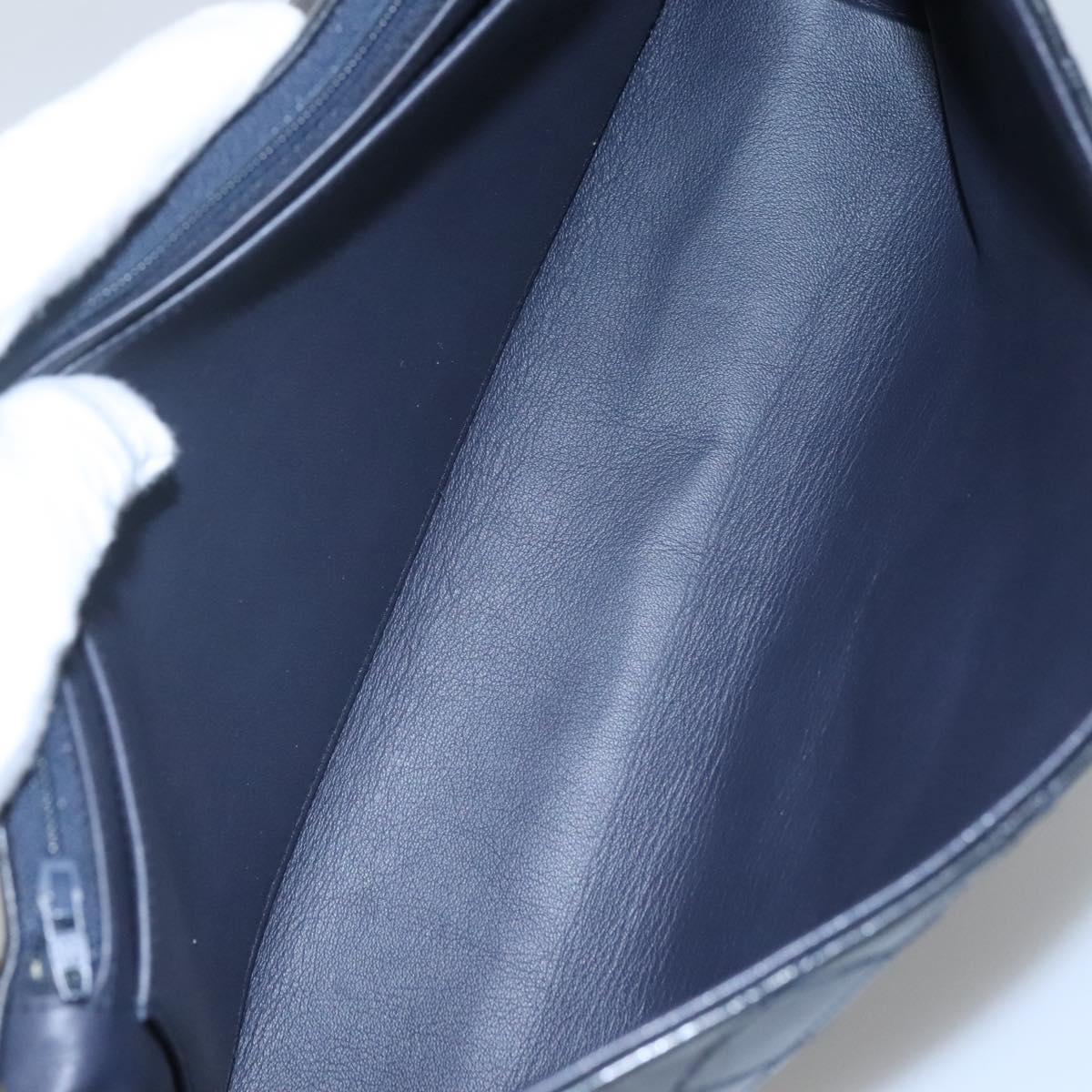 CHANEL Bicolore Deca Coco Chain Shoulder Bag Lamb Skin Navy Gold CC Auth BD569