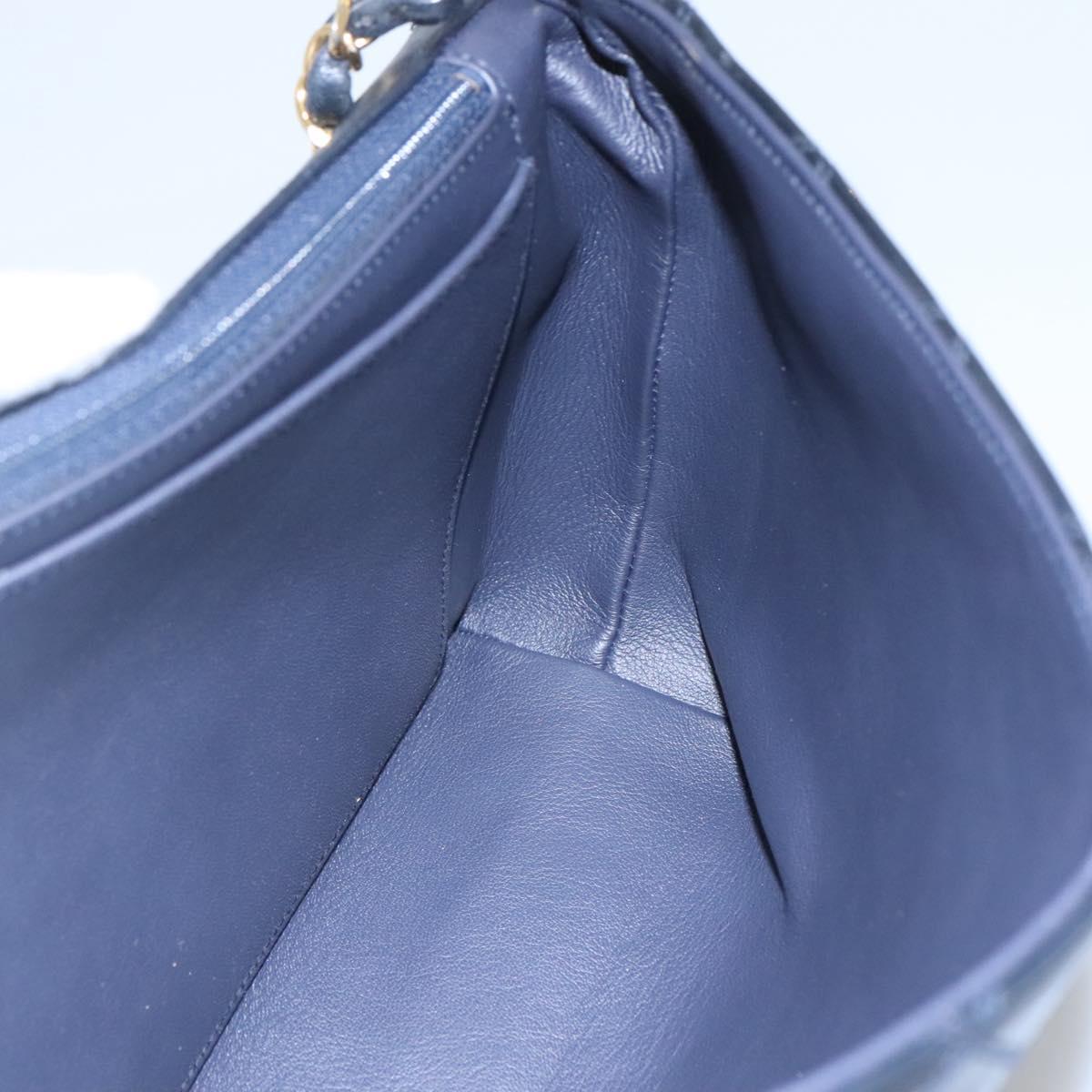 CHANEL Bicolore Deca Coco Chain Shoulder Bag Lamb Skin Navy Gold CC Auth BD569