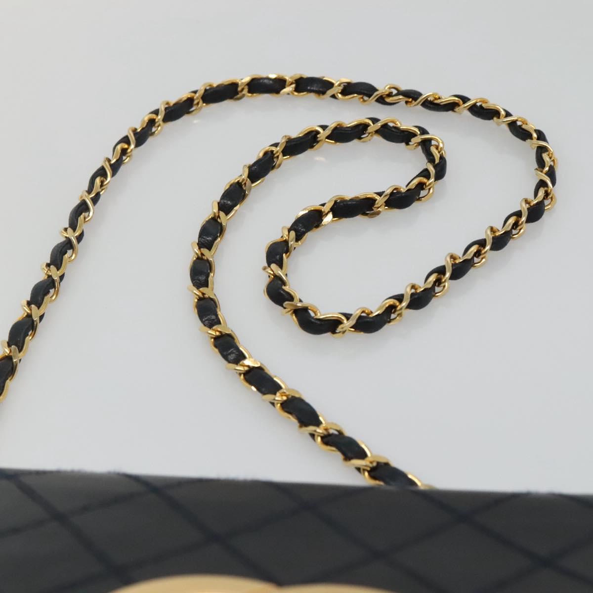 CHANEL Bicolore Deca Coco Chain Shoulder Bag Lamb Skin Navy Gold CC Auth BD569