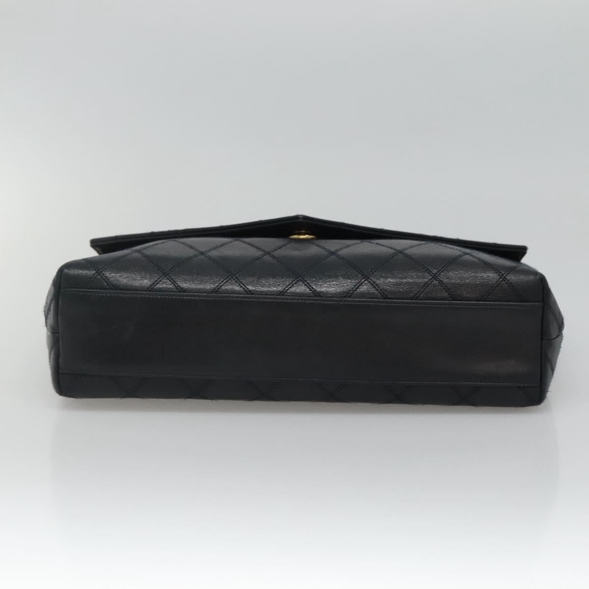 CHANEL Bicolore Deca Coco Chain Shoulder Bag Lamb Skin Navy Gold CC Auth BD569